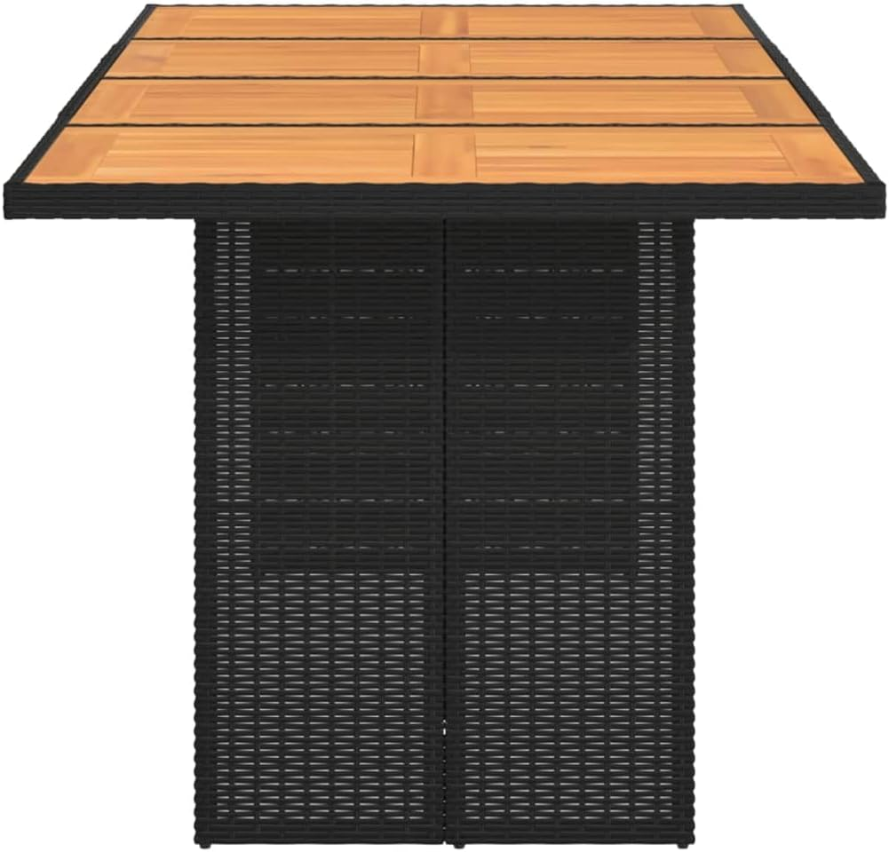 Vidaxl Garden Table with Acacia Wood Top - Black Poly Rattan, Rectangular - Durable, Weather- Outdoor Dining Coffee Table for Garden, Patio, Deck - 190X80X75 Cm image number 3
