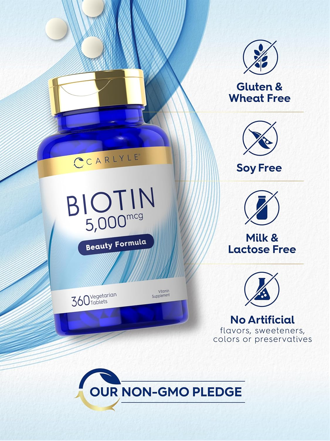 Biotin 5000Mcg | 240 Vegetarian Tablets | Beauty Formula Supplement | Non-Gmo, Gluten Free | by Carlyle image number 2