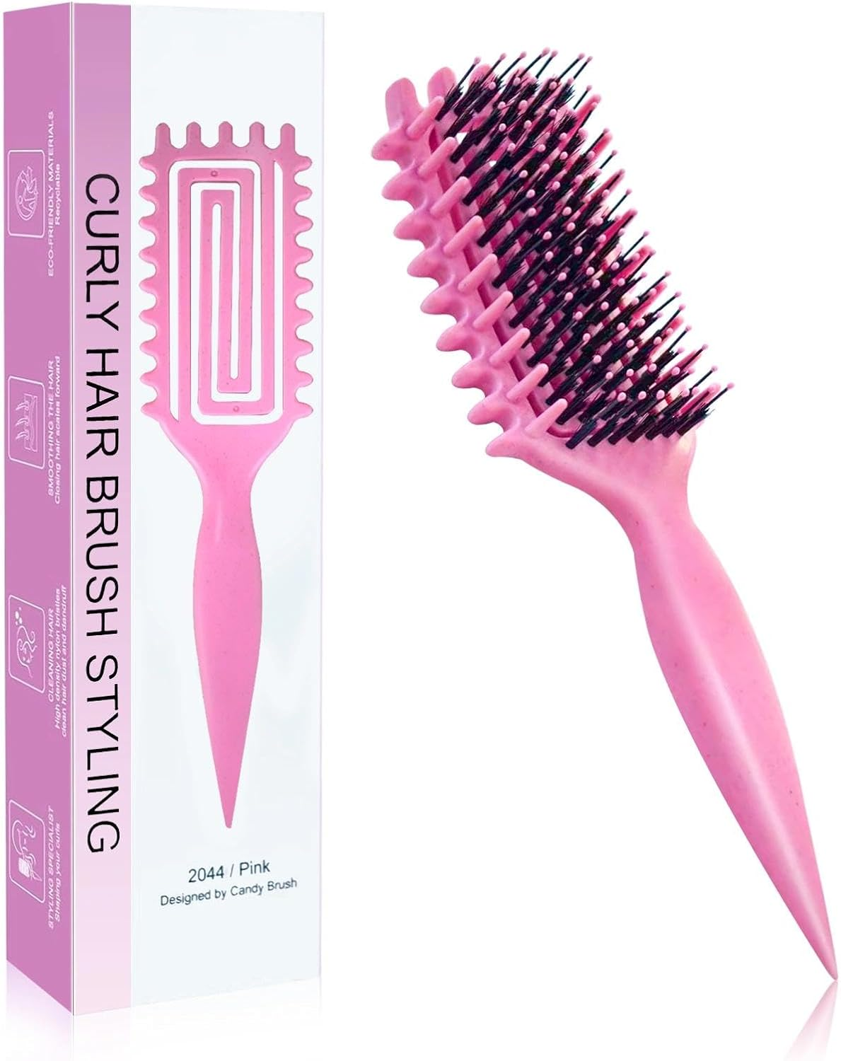 Zikenis Curling Brush, Curly Hair Brush with Ergonomic Handle, Hair Brush for Combing and Shaping, Unisex, Reduces Pulling and Curl Removal, for Defined Trendy Curls (Pink) image number 5