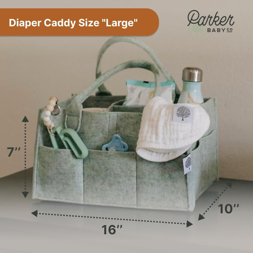 Parker Baby Diaper Caddy - Nursery Storage Bin and Car Organizer for Diapers and Baby Wipes - Sage Green, Large image number 3