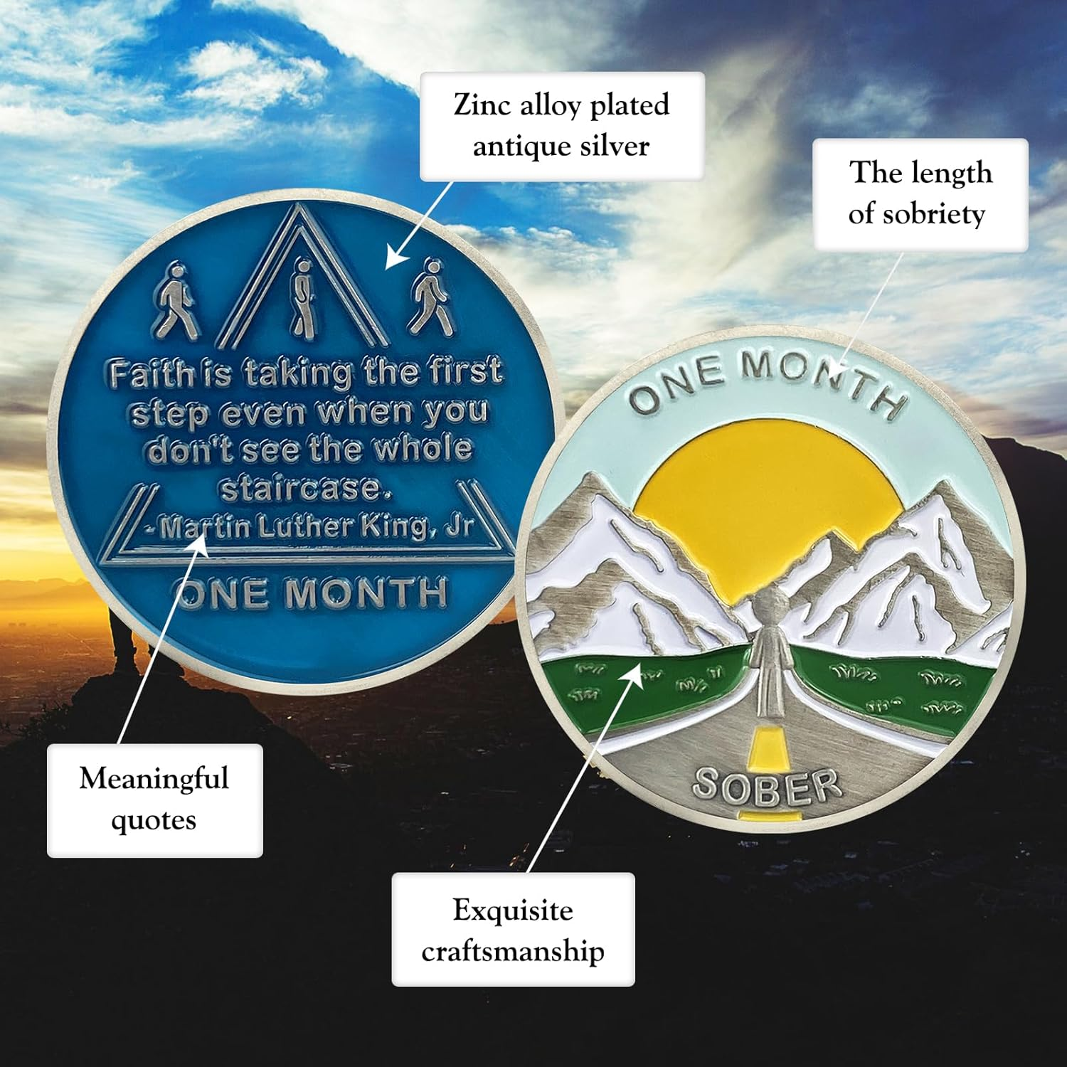 1 Month Sobriety Coin AA Chips and Medallions One Month Sobriety Chip 30 Days Sobriety Gifts for Men Women Alcoholics Anonymous Gifts Addiction Recovery Gift