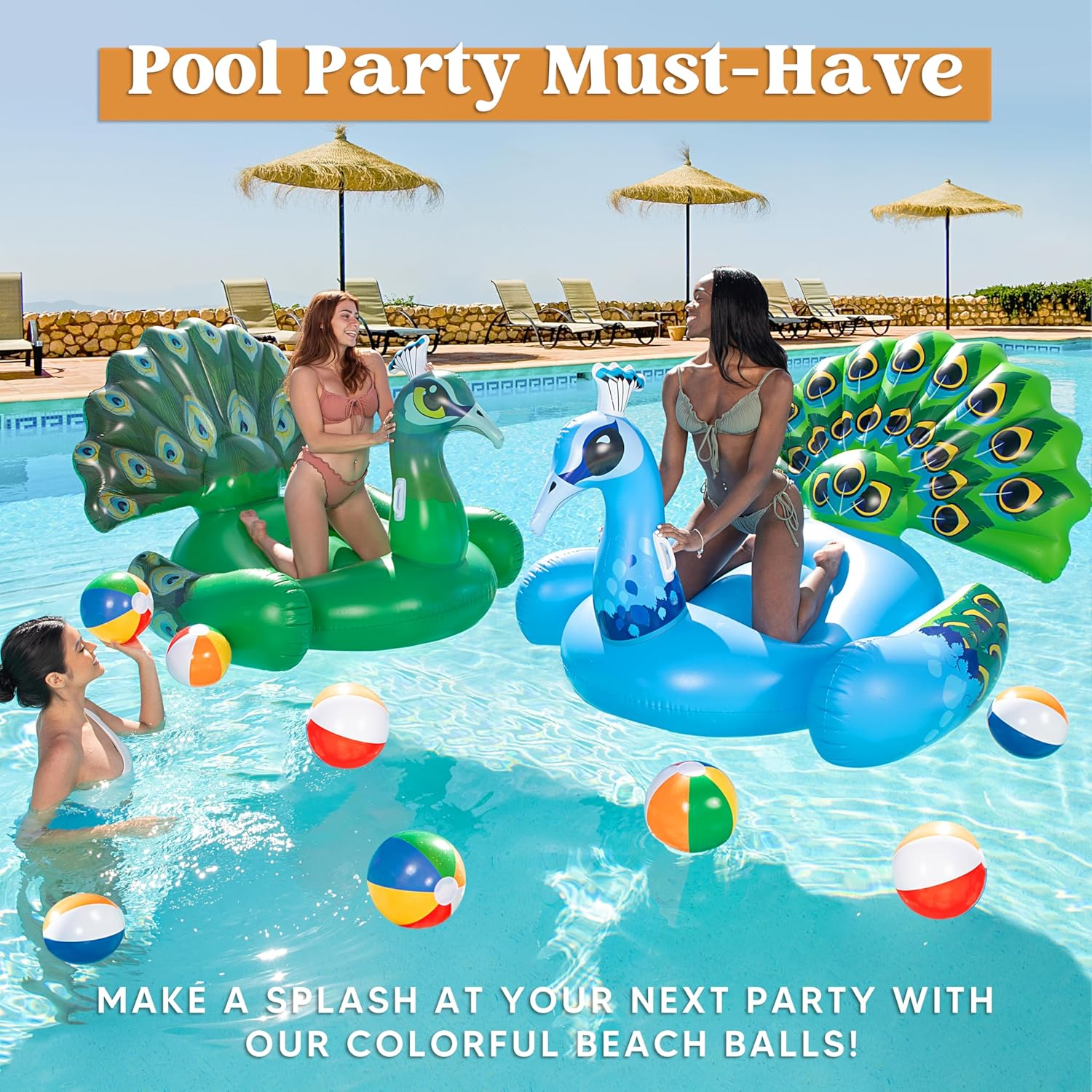 JOYIN Rainbow Beach Balls(12 Pack), 12'' Inflatable Swimming Pool Toys for Summer Water Games Kids Birthday Party Supplies Combo Set Include Inflatable Beach Balls image number 6