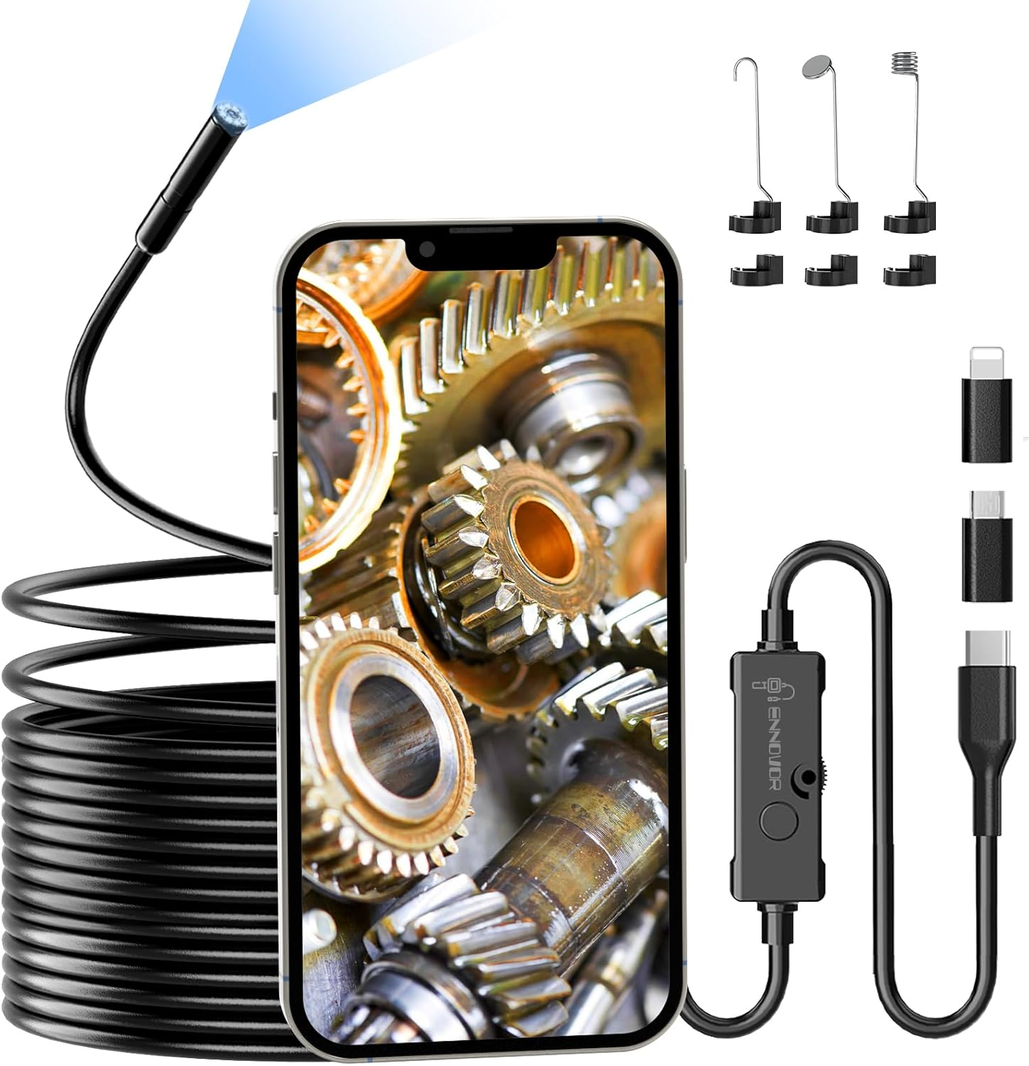 Endoscope Inspection Camera, 1920P Flexible Rigid Endoscope, 8 LED Borescope, USB No Wifi Snake Camera, Waterproof IP67 Tube Sink Pipe Drain Camera, for Android Ios Iphone Ipad Samsung,16.5Ft image number 1