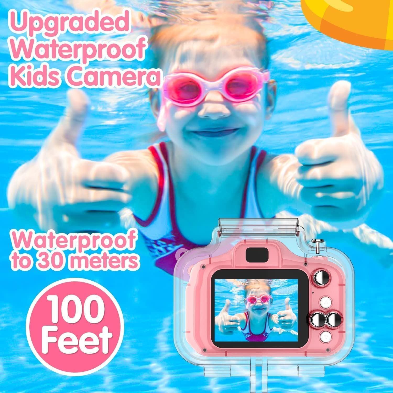 Seckton Kids Camera Waterproof for Girls 3-12 Year Old Children'S Day Birthday 1080P Children Digital Camera Underwater HD Video Toddler Camera Toys 2 Inch Screen with 32GB Card (Pink) - Pink image number 2