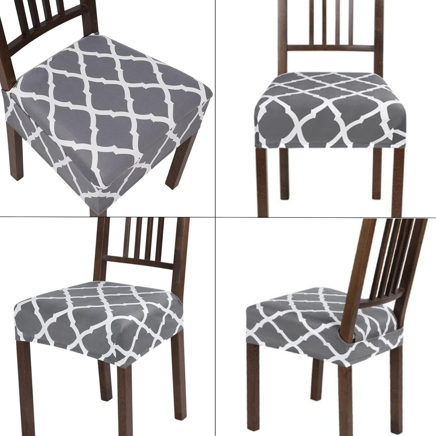Searchi Stretch Dining Chair Seat Covers Set of 4, Soft Removable Washable Seat Covers for Dining Chairs, Dining Room Protector (Rear-Covered, Grey) image number 4