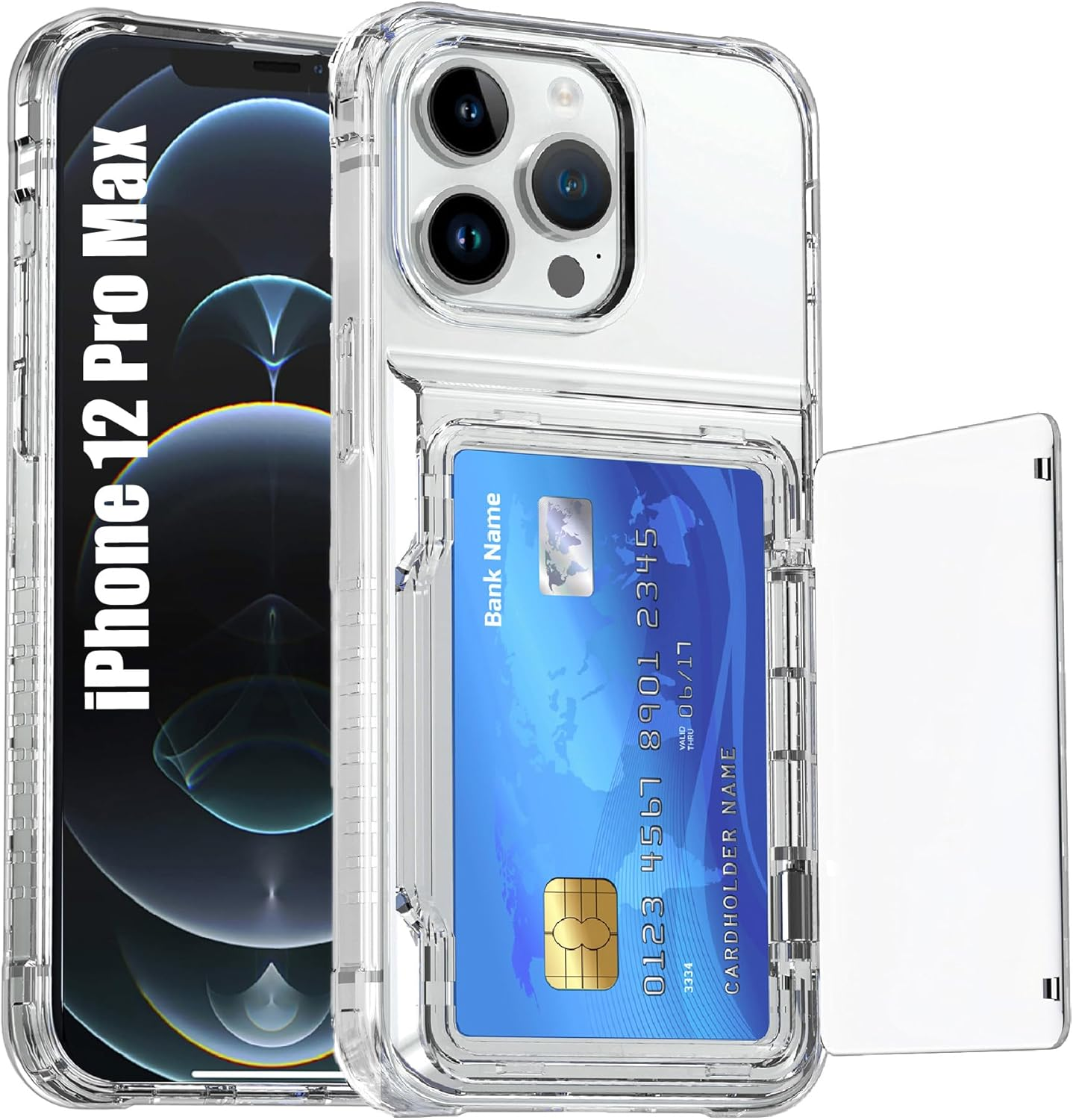 For Iphone 12 Pro Max Case with Card Holder (Store 4 Cards) Clear Wallet Case Anti-Yellow Anti-Scratch Heavy Duty Protective Shockproof Hidden Card Slot Phone Case for Iphone 12 Pro Max,Clear