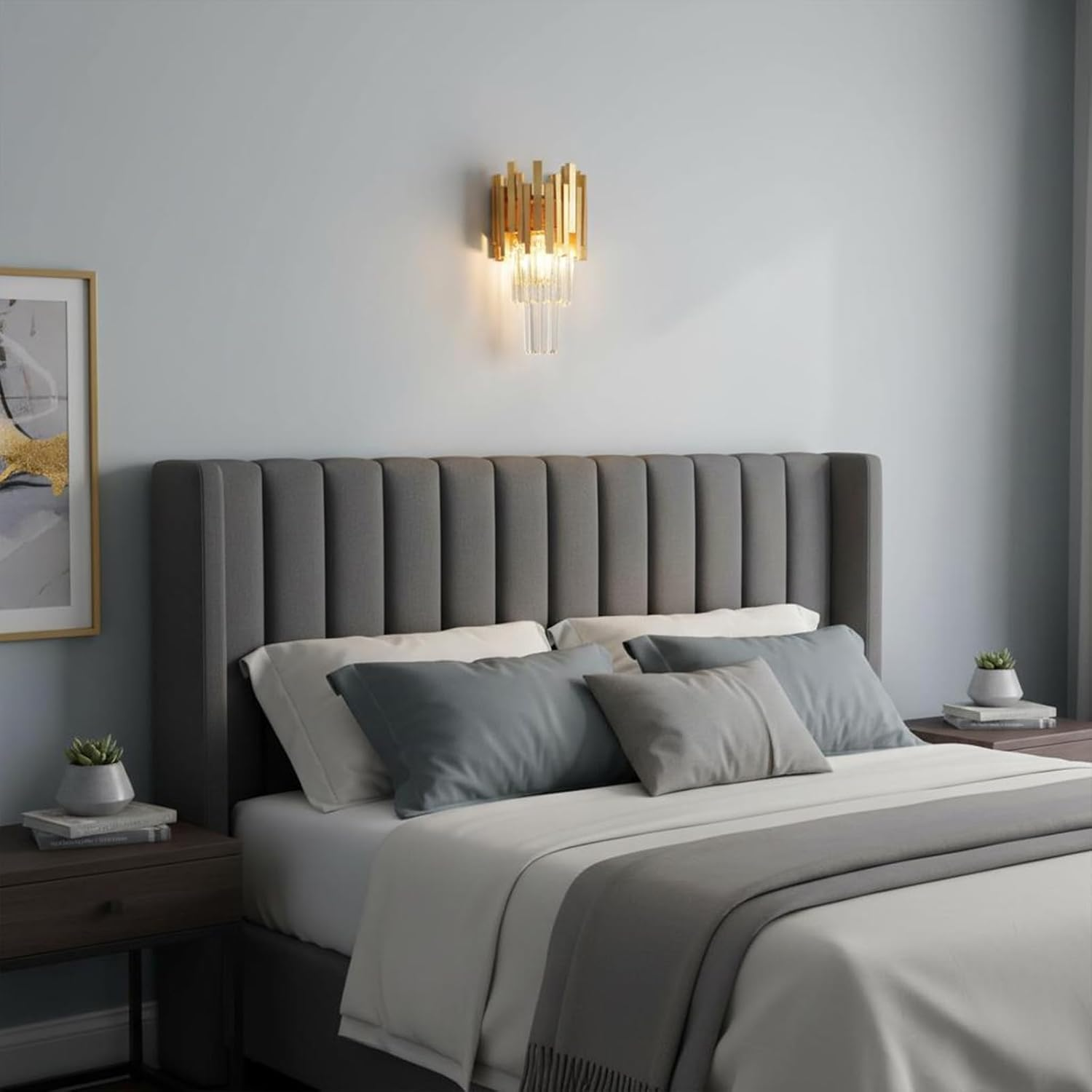 USOR Gold Crystal Wall Light Modern Crystal Wall Mount Lighting Fixture Pendant Wall Sconce for Bedroom Living Room Hallway image number 3