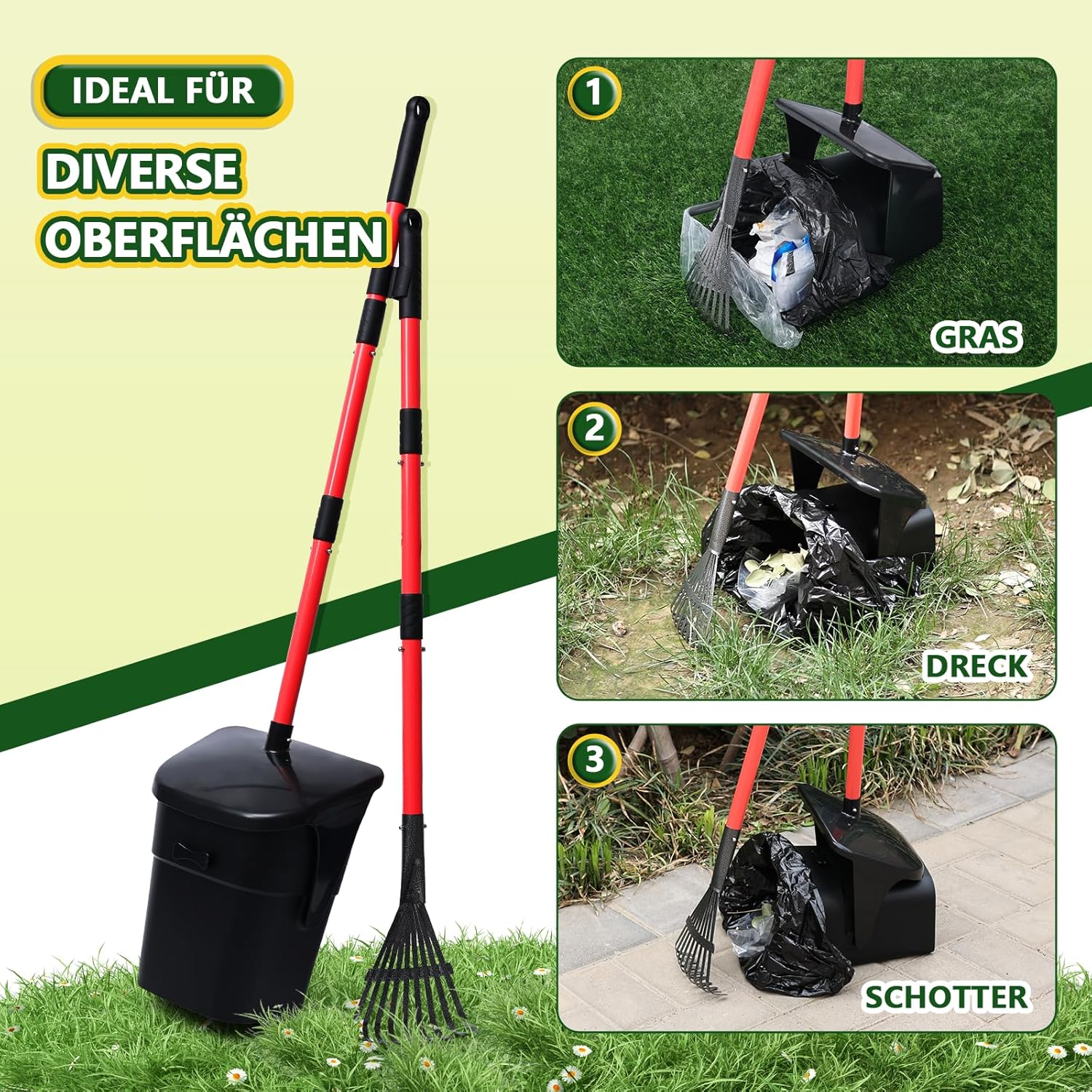Dog Waste Scooper, Rotating Dustpan, Rake & Shovel with Waste Bags, Rotating Dog Waste Collector, Long Handle, Dog Waste Scooper for Garden, Leaves image number 4