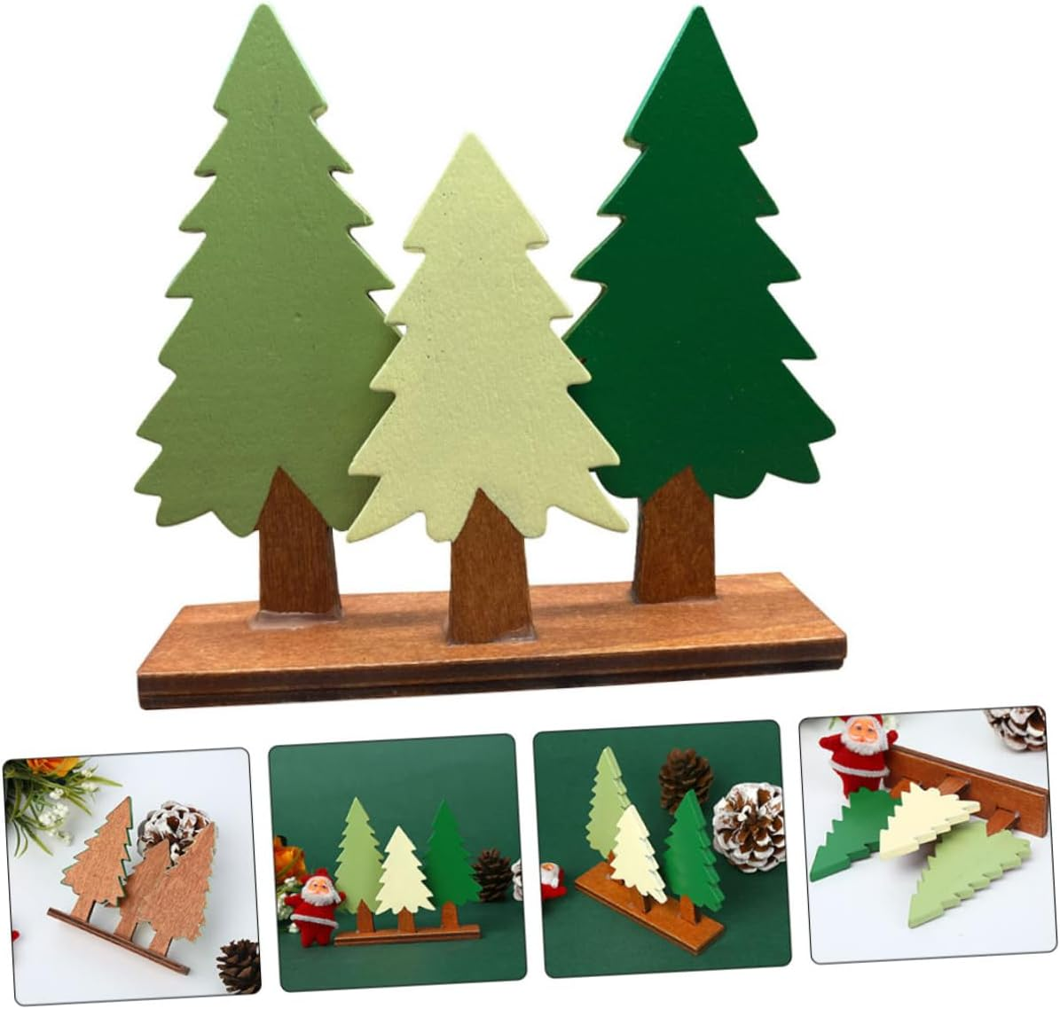 1Pc Chic Wooden Pine Tree Desktop Decor Adorable Simulation Pine Tree Adornment for Christmas Holiday Decorations for Home Office and Party Use image number 4