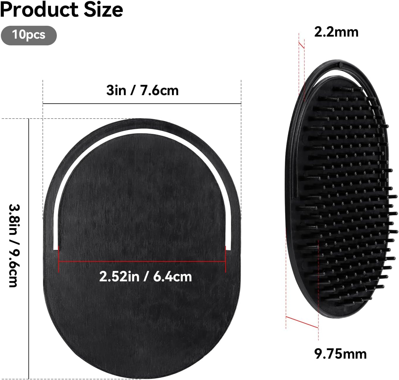 Pocket Palm Combs, Massager Hair Brush Comb Palm Combs for Men Beard Brush, Black Pocket Brush (10 Pcs Palm Type) - 10 Pcs Palm Type image number 3
