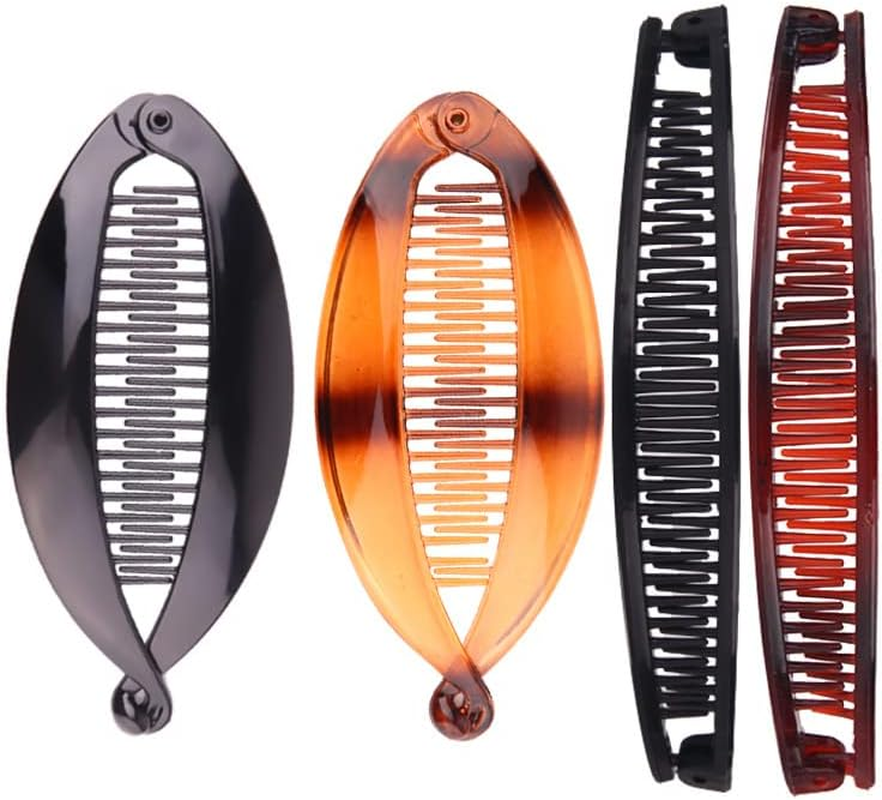 Bkemkri Pack of 4 Banana Clips, Vintage Fishtail Hair Clips, Fish Tail Hair Accessories, French Banana Clip Combs, Ponytail Holder, for Women and Girls, Thick Curly Hair image number 3