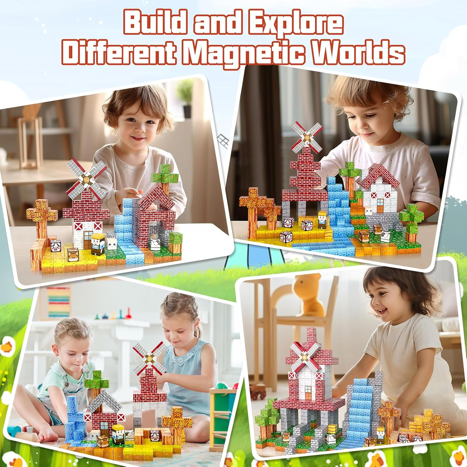 TMA 200PCS 2.3CM Magnetic Blocks, Magnetic Building Blocks, Toddler Building Magnet Toys STEM Montessori Sensory Toys for Boys & Girls Age 3+ Years Old image number 3