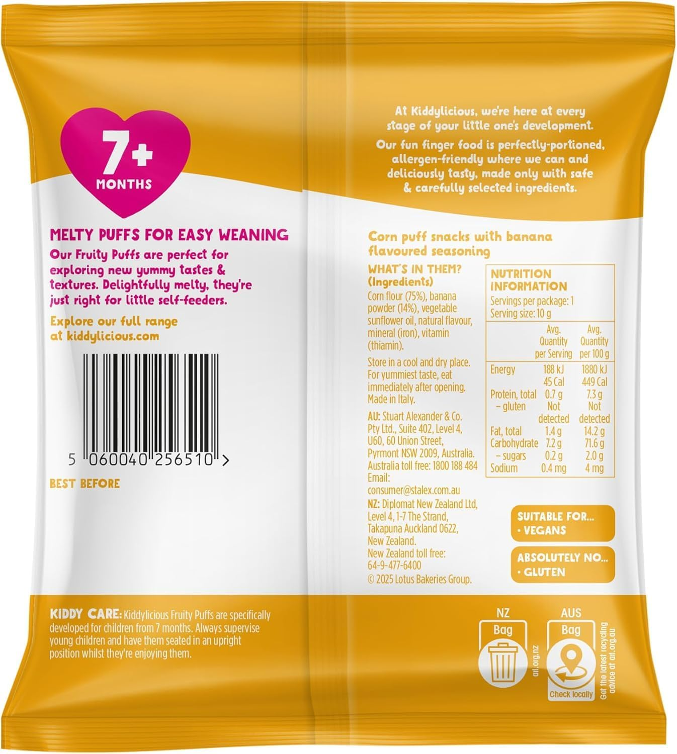 Kiddylicious - Fruity Puffs - Banana - Delicious Snacks for Babies - Suitable for 7+ Months - 10G image number 4