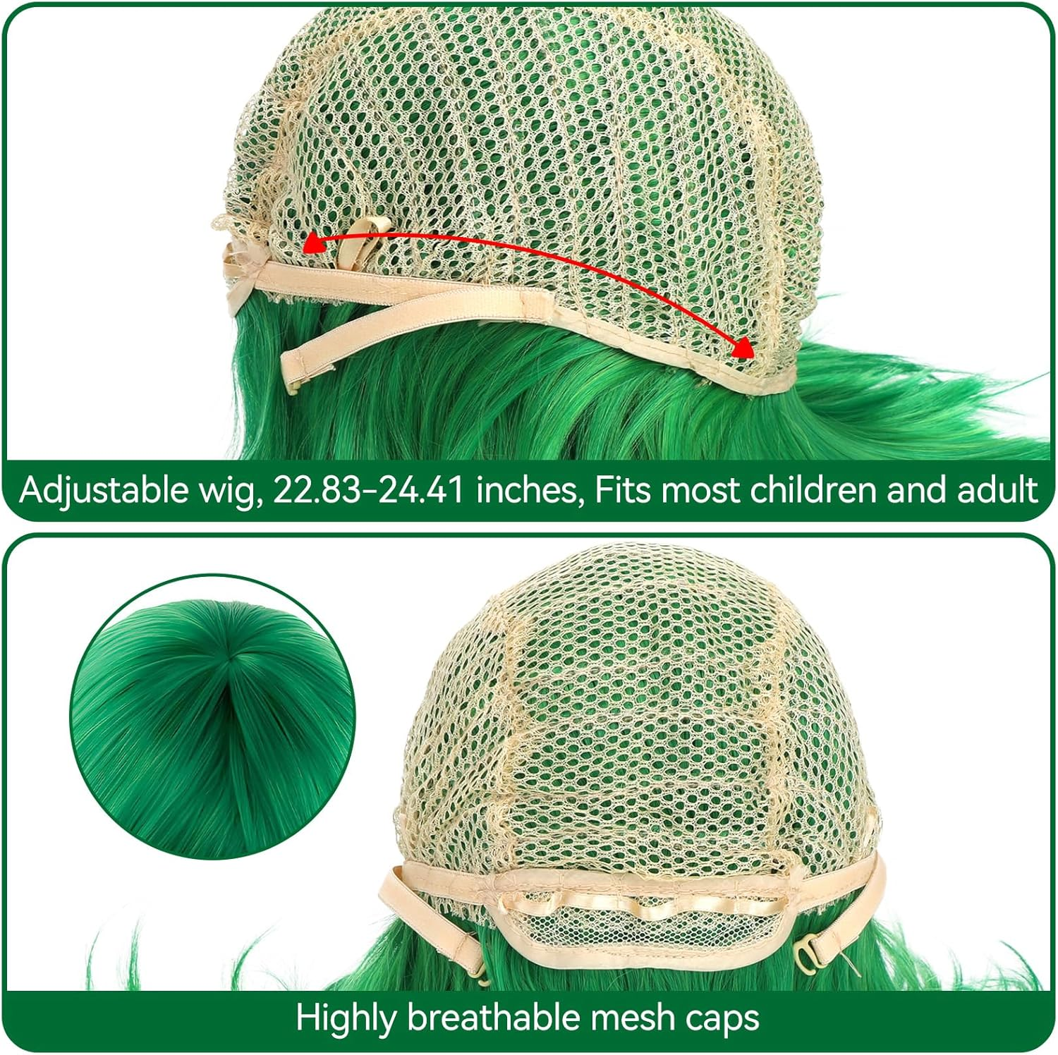 Taefuhnn Women Green Costume Wig with Scarf and False Eyelashes, Halloween Costume for Girls, Green Wig for Adults Cosplay Dress up Book Week