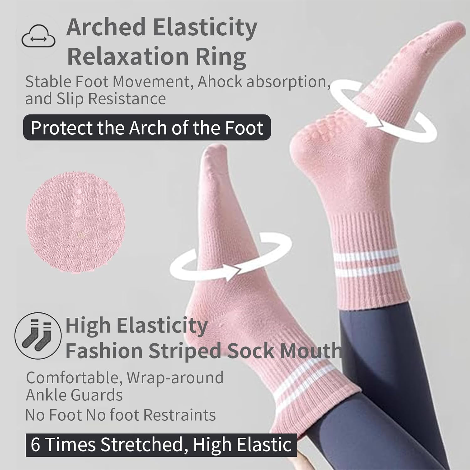 8 Pairs Variously Colored Yoga Socks with Grips Pilates Workout Socks Ballet Dance Socks Crew Socks Silent Socks Professional Non-Slip Floor Socks Shock Absorption Cushioning Socks for Men Women