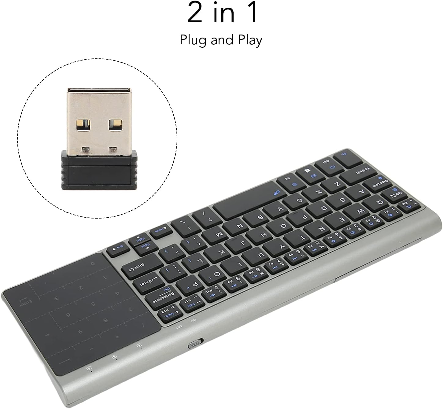 Wireless Keyboard, 2 in 1 2.4G Wireless Keyboard with Sensitive Touchpad, Portable Universal Wireless Keyboard for Laptops, Computers, TV Boxes image number 2