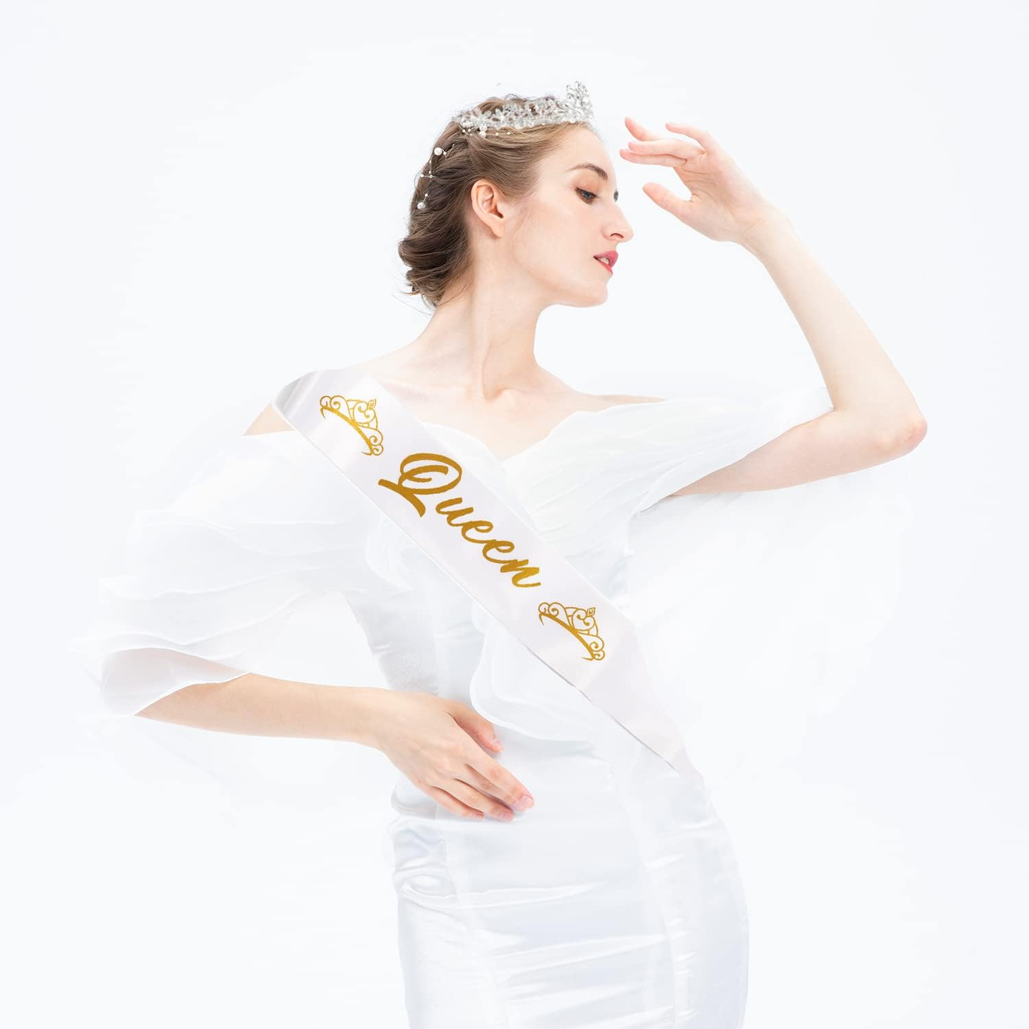 2Pack Prom King and Queen Crowns for Men Women Kings Crown Metal Crystal Tiara Crown for Women Men Bridegroom Bride Princess for Birthday Wedding Halloween - Gold image number 5