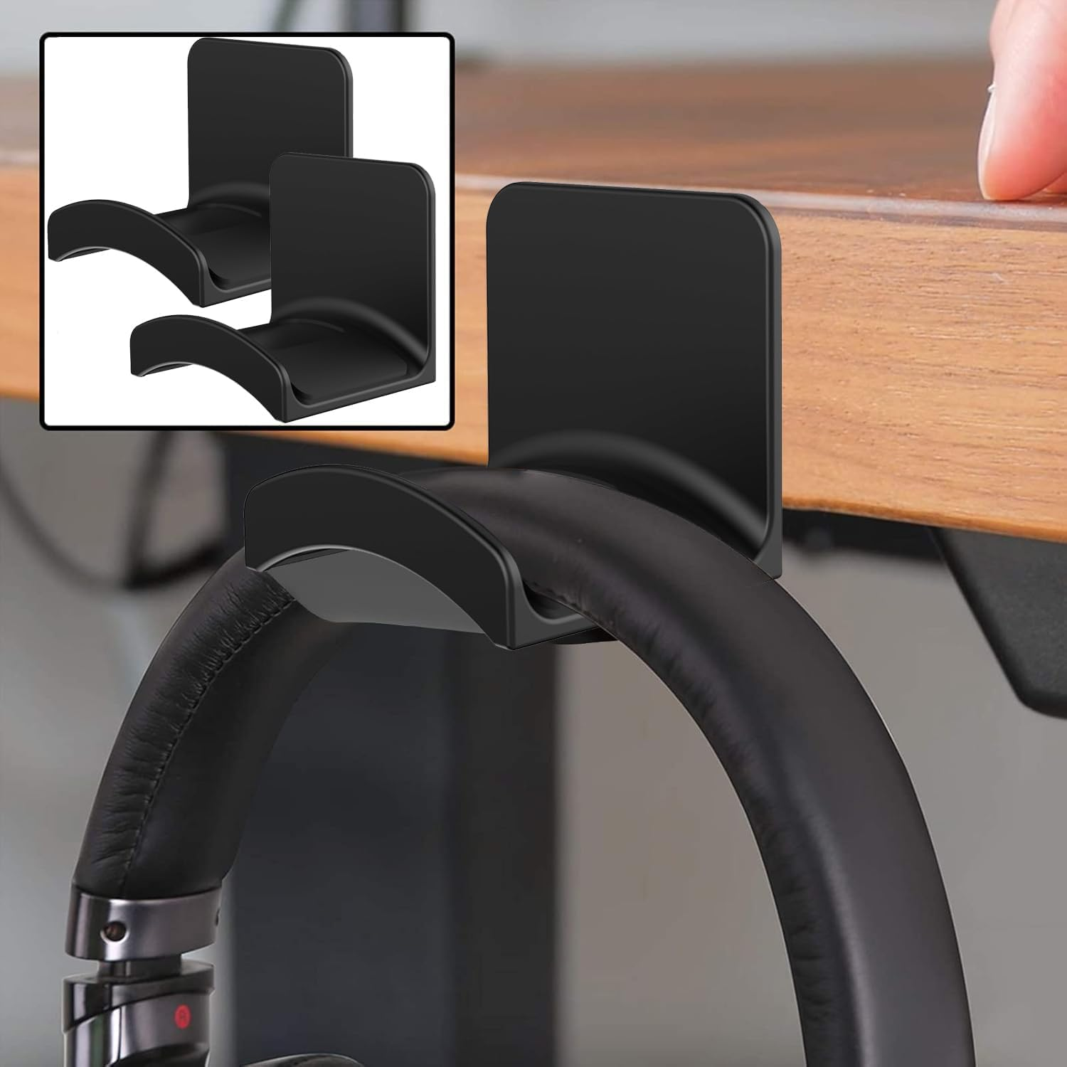 Gaming Earphone Hanger Wall Mount, 2Pack Universal Stick on Adhesive Gaming Earphones Hanger,Universal Desk Wall Mount Adhesive Hanger for Gaming Earphones, Black image number 2