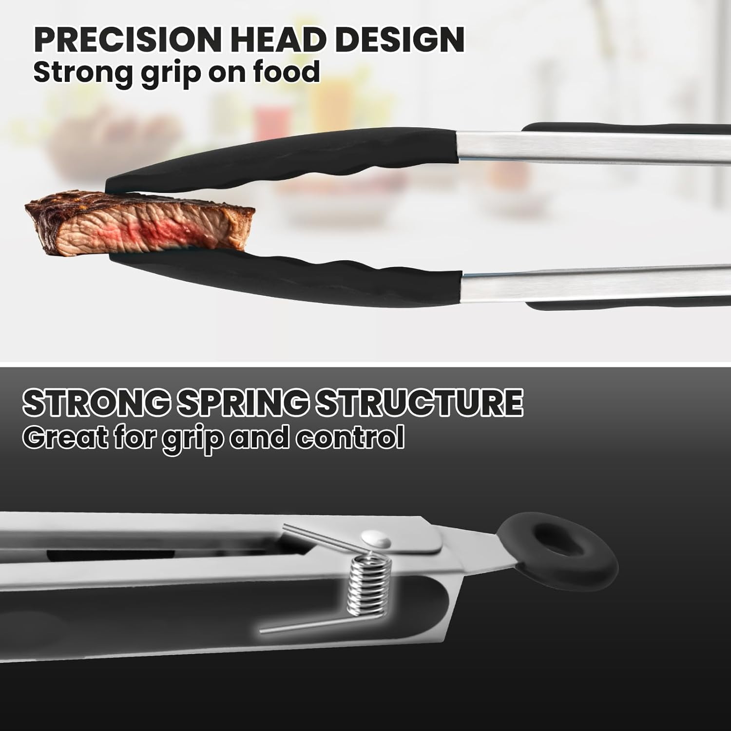 600℉ Heat Resistant Kitchen Tongs for Cooking with Silicone Tips,Maywe Tanso 9-Inch Stainless Steel Locking Cooking Tongs Food Tongs for Bbq,Cooking,Salad and Serving Food,Heavy Duty,Non-Stick(Black) image number 1