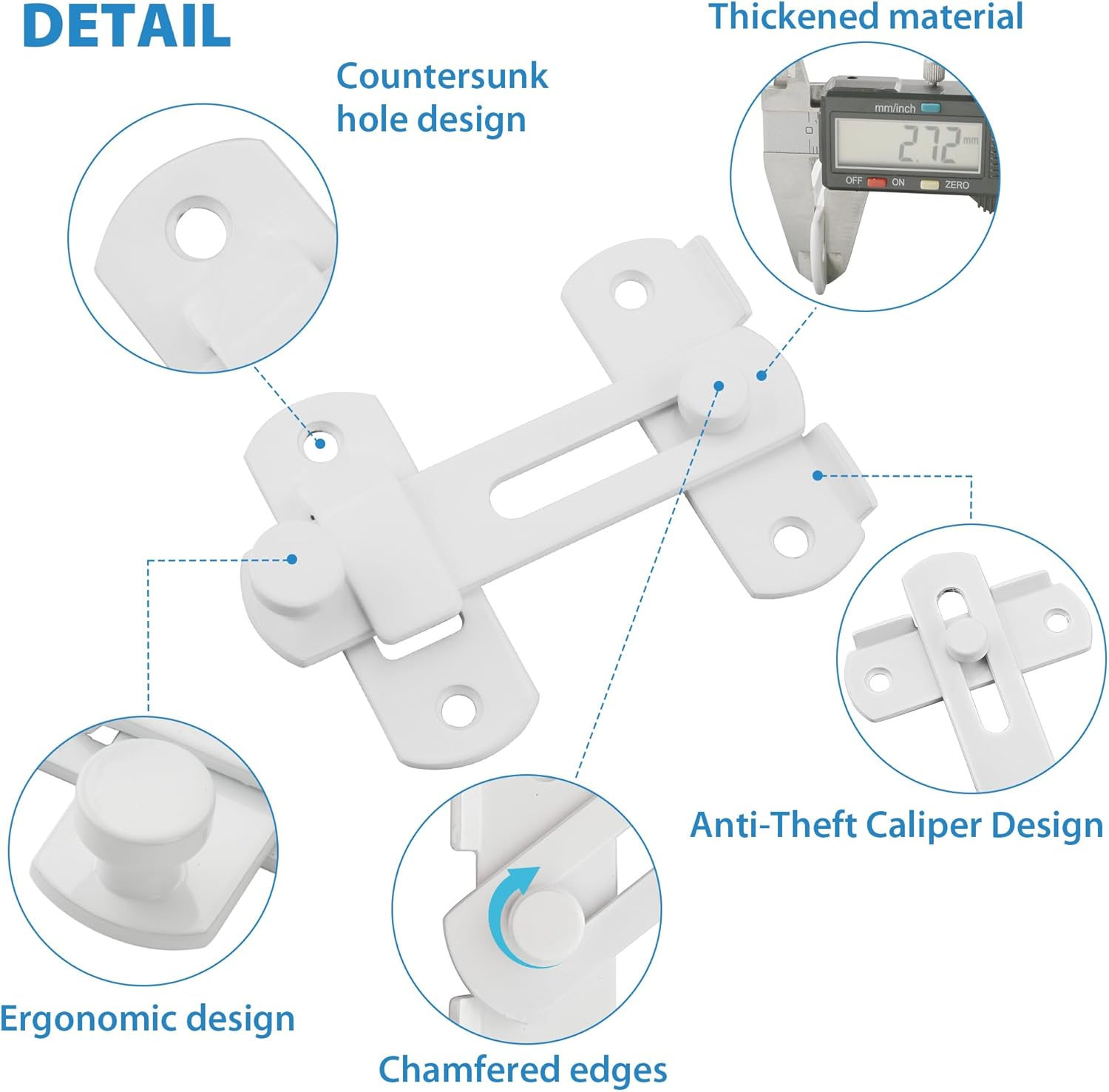 Alise 4 Inch Heavy Duty Flip Latch Gate Latches, Safety Door Lock for Barn Wood Fence Sliding French Doors,Sus304 Stainless Steel Gate Hardware. White Finish MS9500-W image number 5