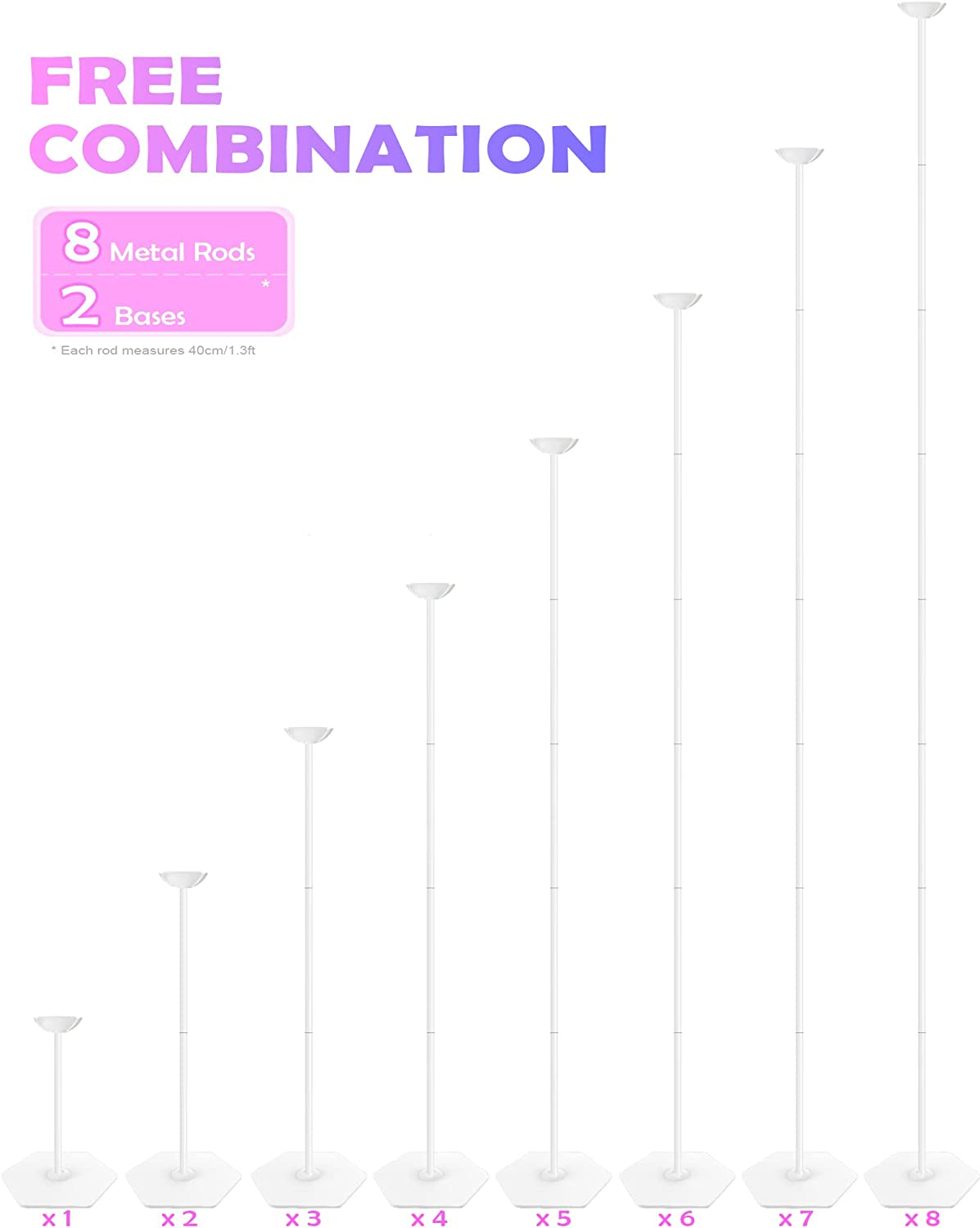 YALLOVE 4 Set of 63 Inch Metal Balloon Column Stand with Water Weight, Internal Threaded Rod Design, Stable, Reusable, Easy to Assemble N Disassemble, Great for Wedding, Grad, Shower Party Decoration image number 4