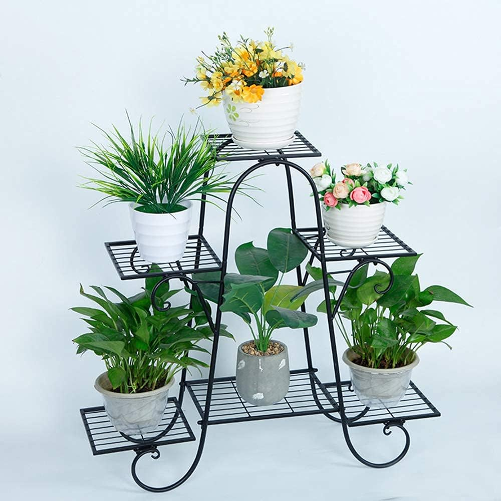 Carolyndesign 6 Tiers Plant Stand for Indoor and Outdoor Metal Plant Storage Shelf Multi-Layer Plant Pot Holder Rack, L31.5 X H29.13 X W8.27''（L80 X H74 X W21Cm) (Black) image number 4