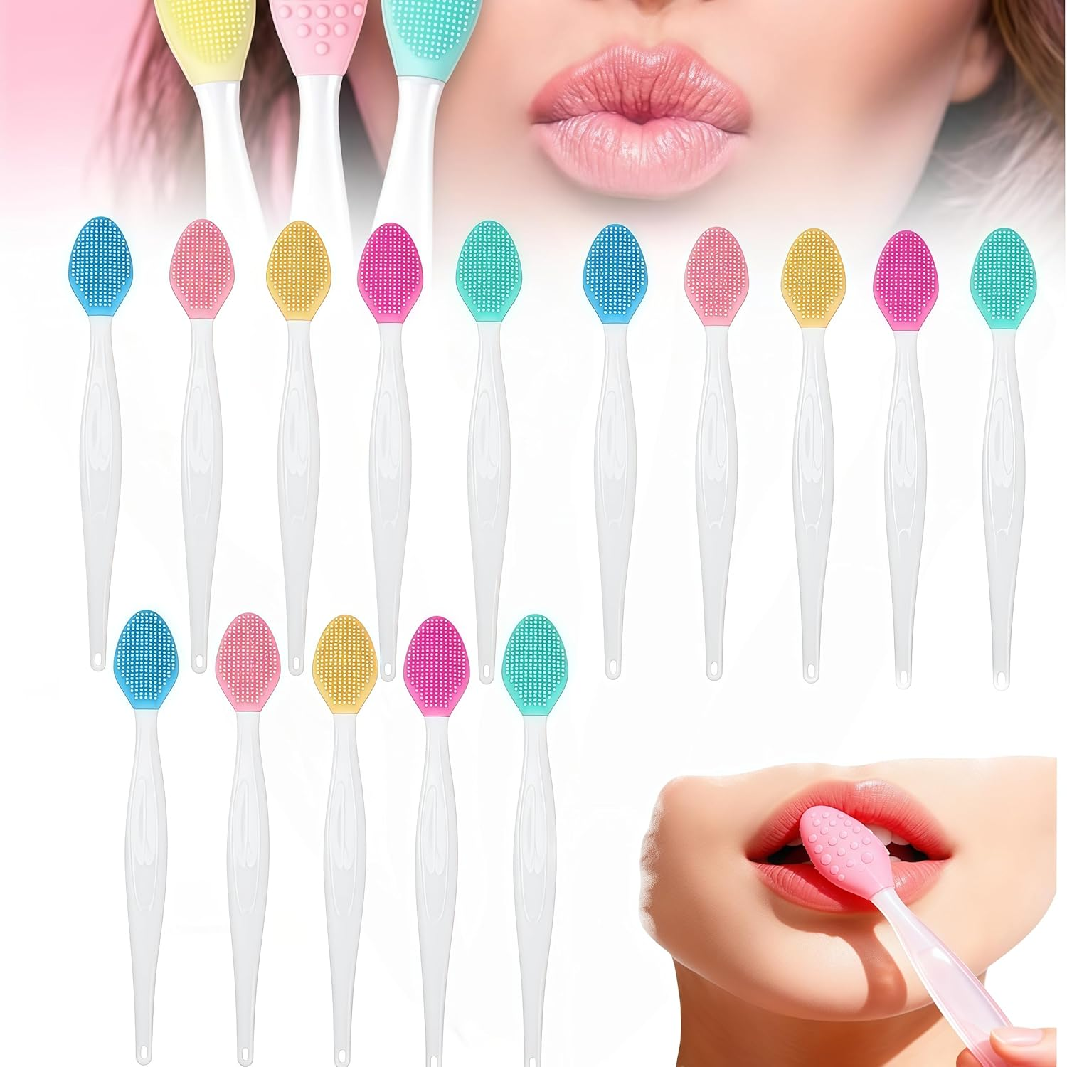 QIAOXUFE 15Pcs Silicone Lip Brush Exfoliating Nose Clean Blackhead Removal Brushes for Face Scrubber & Lip Scrubber,For Massaging,Makeup Skincare Removal image number 4