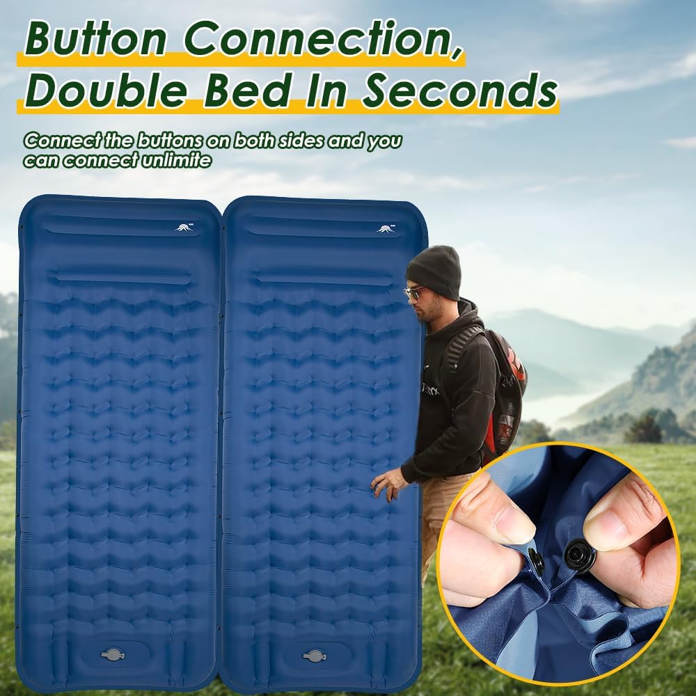 AUTOWT Self-Inflating Camping Mat - 12 CM Thickness Inflatable Sleeping Pad with Built-In Pump Pillow, Portable Lightweight Single Camp Air Mattress, Double Joinable Outdoor Hiking Backpacking (Blue) - Grey image number 6