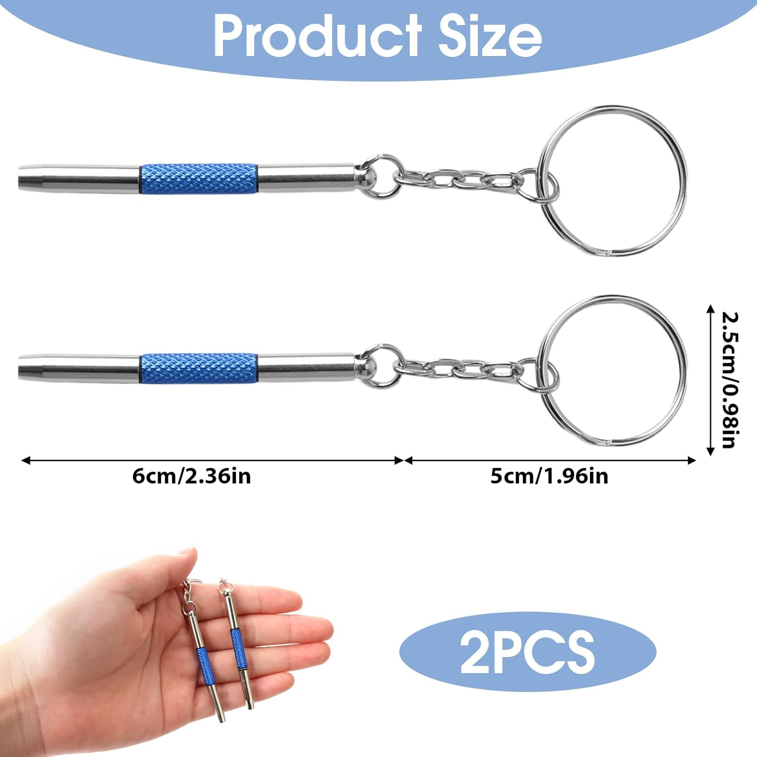2 Pcs Precision Screwdriver Eyeglass Repair Kit, 3-In-1 Mini Screwdriver Set with Keyring for Glasses, Watches, Electronics & Small Devices, Compact & Portable (Blue) image number 3