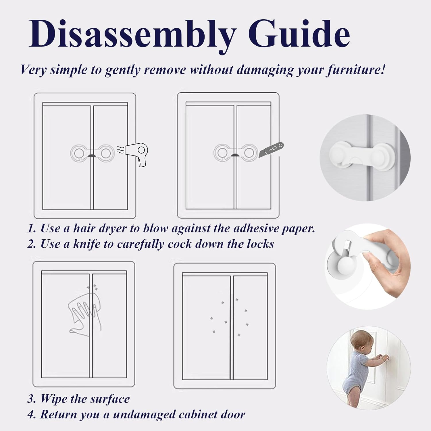 12-Pack Child Proof Locks for Cabinet Doors, Pantry, Closet - Self-Adhesive No Drill Baby Proofing System, Secure Child Safety Locks for Wardrobe, Cupboard & Drawers, Reliable Door Lock & Cabinet Lock image number 1