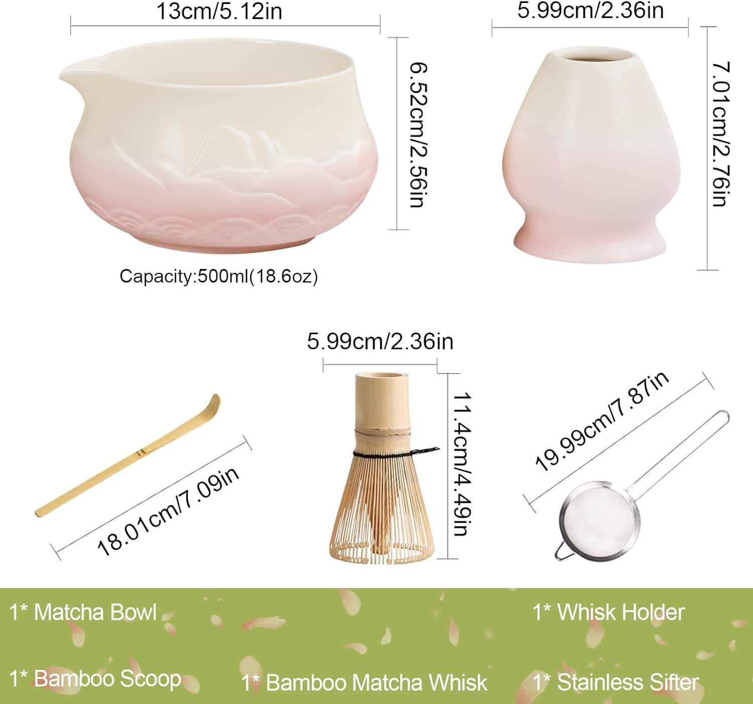 5 Pcs Matcha Whisk Set, Japanese Matcha Set, Ceramic Matcha Bowl with Spout, Matcha Whisk Holder, Bamboo Matcha Whisk, Stainless Sifter, and Scoop for Matcha Tea Ceremony image number 3