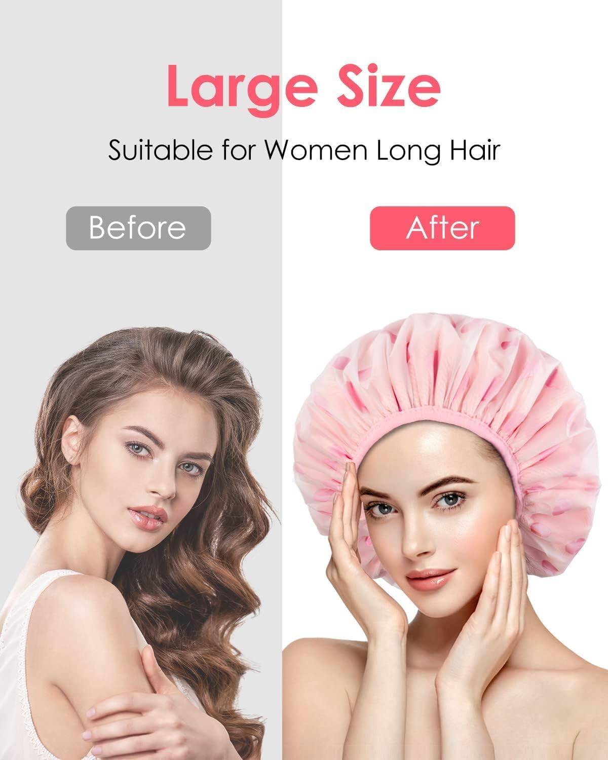 Shower Cap for Women Terry Cloth Lined EVA Exterior Reusable Double Layer Waterproof, Large Bath Hair Cap for All Hair Lengths, Hair Care Cleaning Supplies Hotel Travel Essentials Accessories image number 4