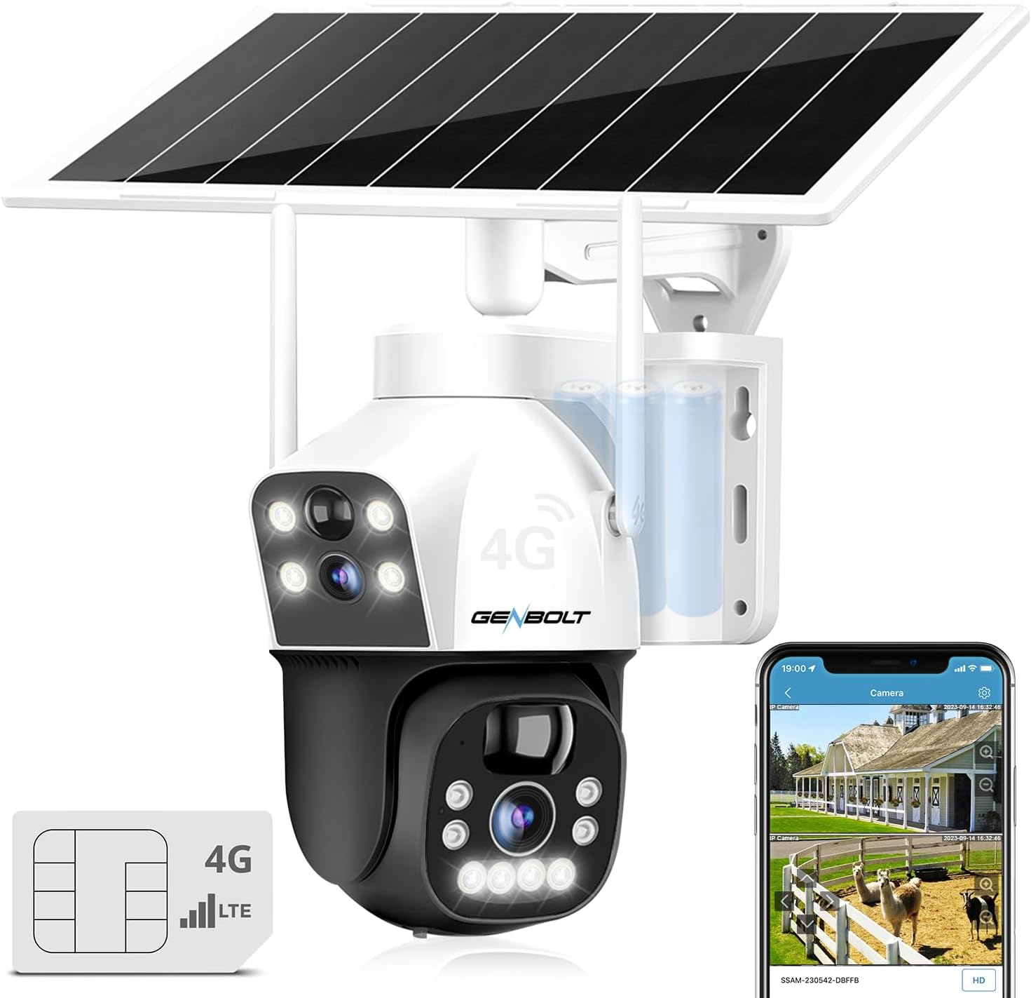 GENBOLT 3G/4G LTE Cellular Solar Security Camera Outdoor Wireless, 8W 15600Mah Battery Operated Surveillance Camera No Wifi, Dual Lens Spotlight IP Camera CCTV with SIM Card image number 2