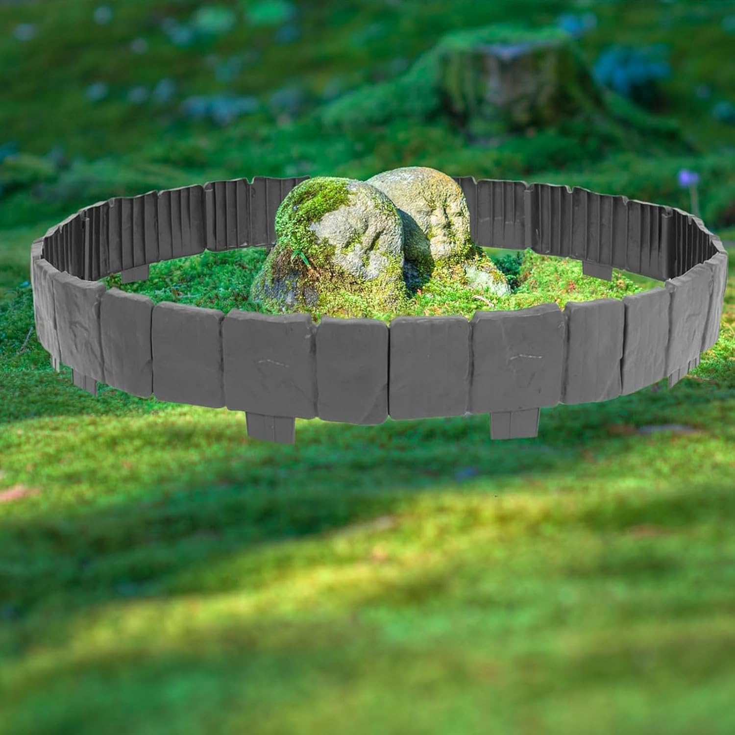 20PCS Plastic Garden Edging Border, 25Cm Stone Effect Garden Lawn Edging, Garden Partition for Flower Pot Plant, Decorative Outdoor Fence for Outdoor Patio Balcony Yard Landscaping (Grey) image number 6