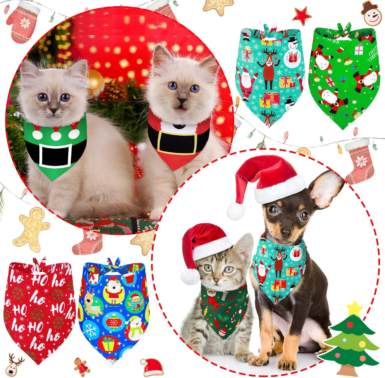 Weewooday 20 Pieces Christmas Dog Bandanas for Dogs Santa Claus Christmas Tree Triangle Pet Bib Adjustable Pet Bandana Soft Doggy Kerchief Accessories for Pet Costume Accessories Decor image number 5