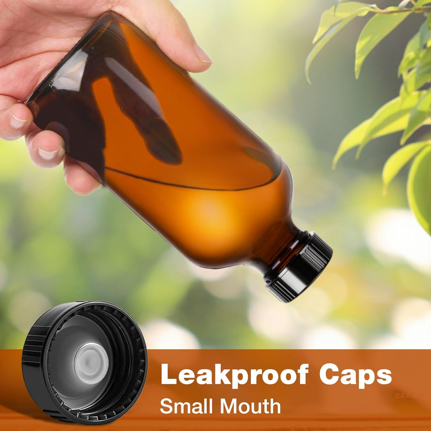 Deffdns 12 Pack 8 Oz Amber Boston round with Black Poly Cone Cap,Reusable Brown Glass Bottles for Secondary Kombucha Fermentation,Homemade Essential Oils,Lab Chemicals