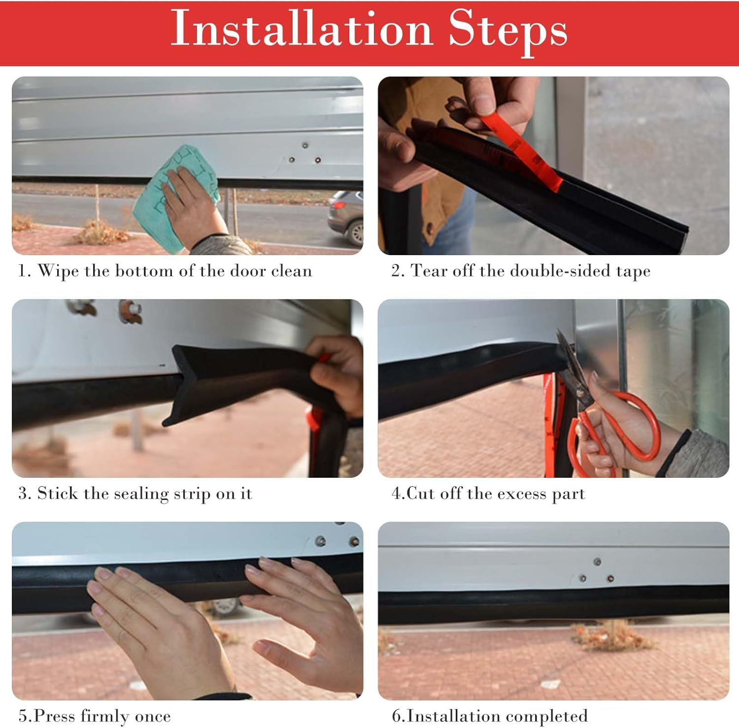 Garage Door Seal 6 M, Garage Door Seal Top and Sides Rubber Seal Strip Replacement, All-Weather Universal Rubber Garage Door Seal with Nails image number 5
