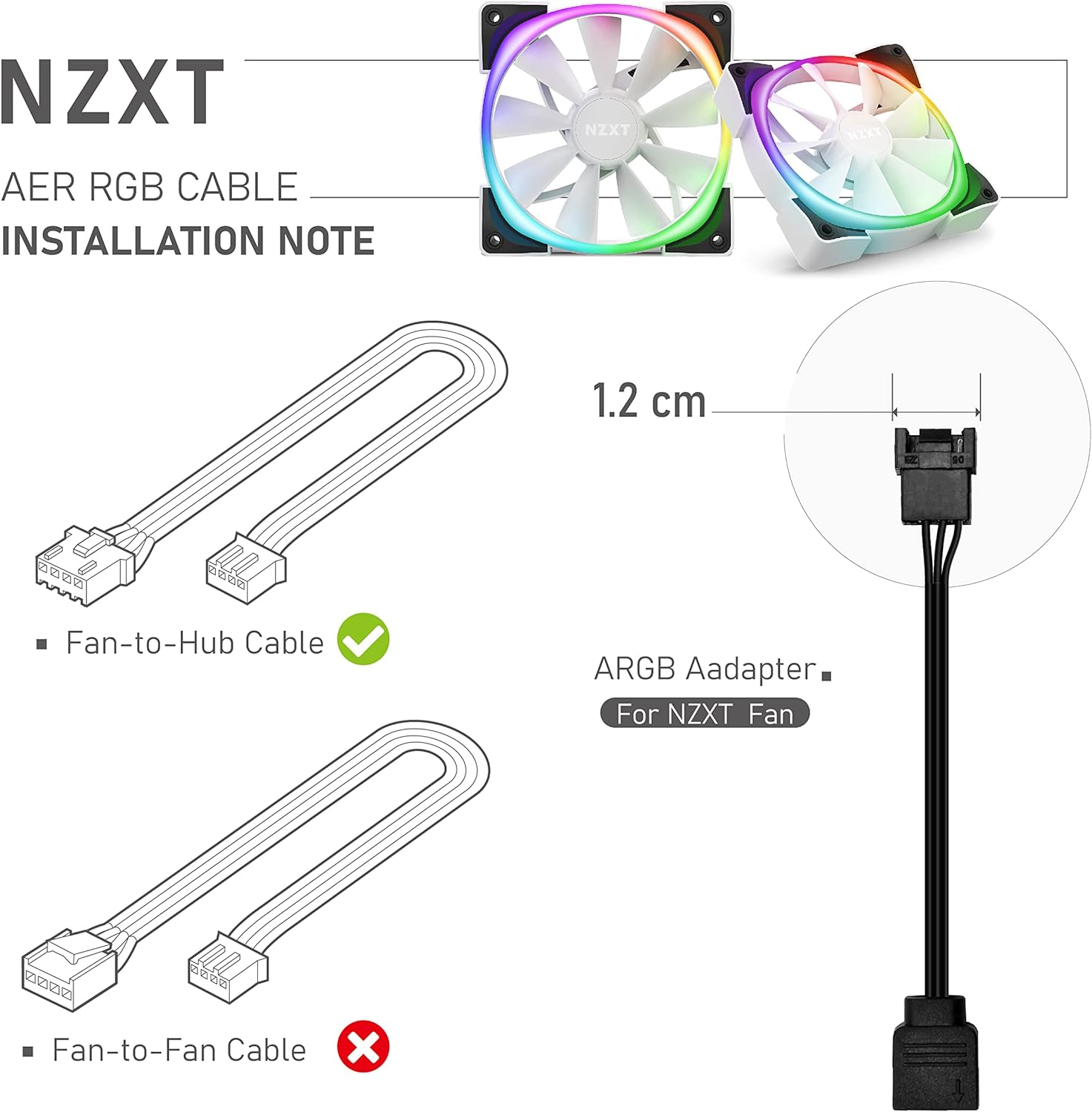 EZDIY-FAB ARGB LED Adapter for NZXT Fan, F120 AER RGB Fan, No NZXT CAM Hub Required, Compatible to Aura Fusion Mystic Light, Two in Pack image number 2