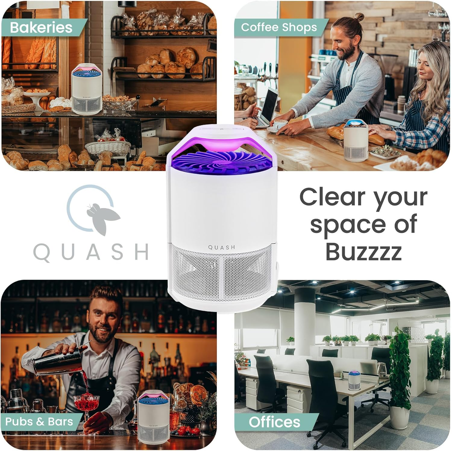 QUASH Indoor Fly Trap &ndash; Non-Zapper Mosquito & Bug Catcher with UV Light, Suction Fan & Sticky Glue Board &ndash; Safe & Effective Fly Swatter for Mosquitoes, Gnats, Mozzies, & Moths (White)