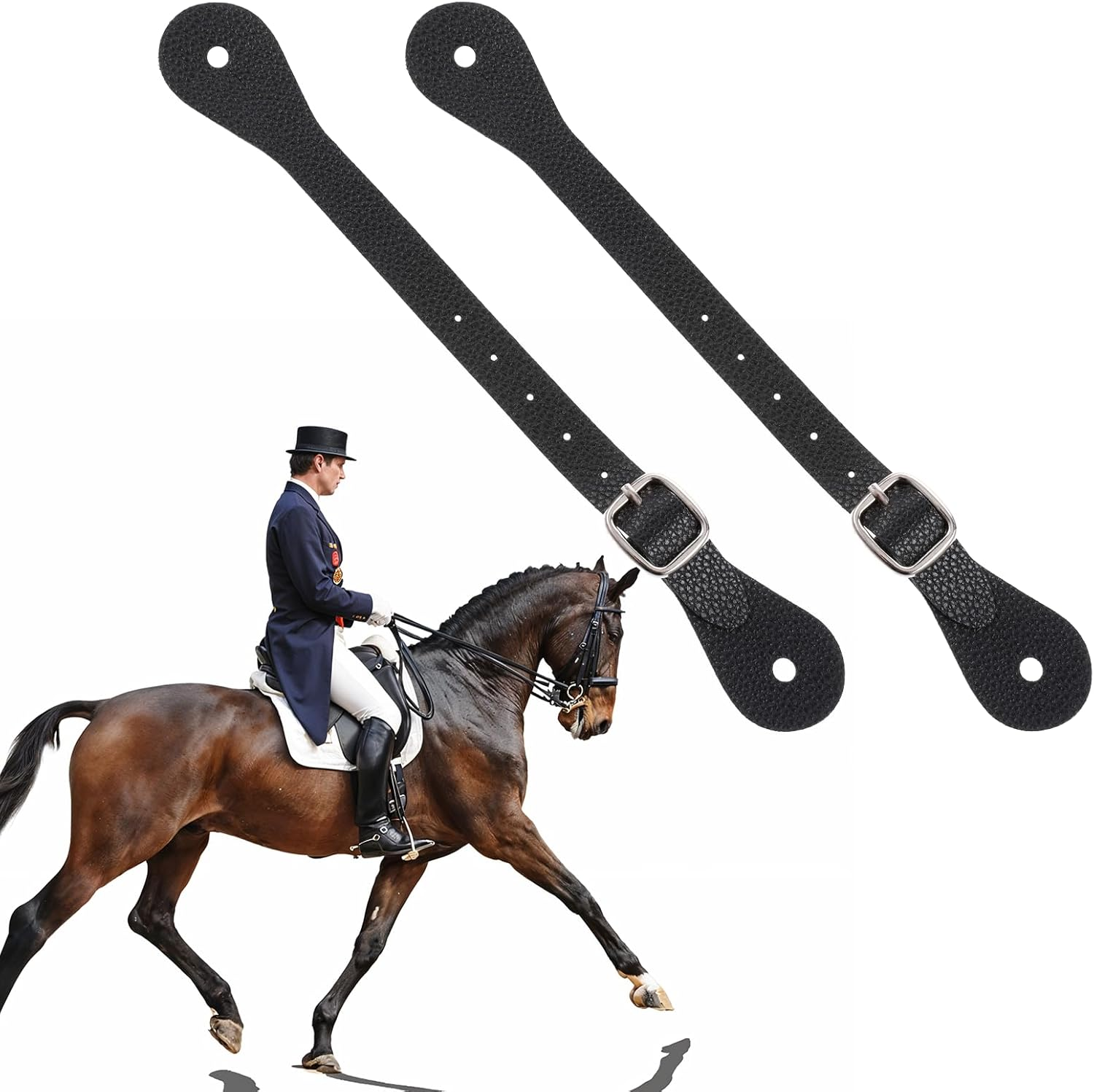 2 Pcs Leather Spurs for Cowboy Boots, 10 Inches Adjustabl Spur Straps with 6 Holes for Western Men and Women'S Boots Equipment Bull Riding Spurs Horse Riding Accessories - Black image number 4