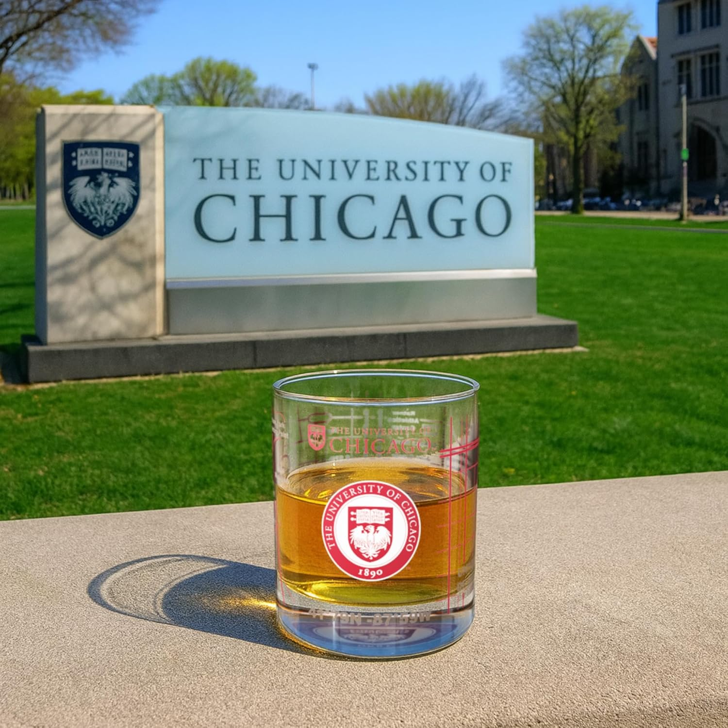 Greenline Goods &ndash; University of Chicago Maroons College Whiskey Glasses (Set of 2), 10 Oz &ndash; Full-Color Logo + Campus Map image number 2