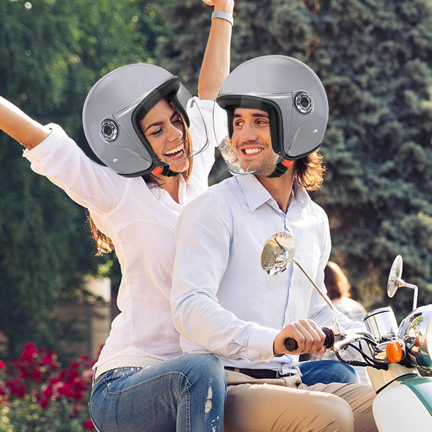 Open Face Motorcycle Helmet, Helmets Motorbike Adult, 3/4 Motorcycle Helmets with Clear Visor, Motorcycles Half Helmet, Moped Scooter Helmetss Four Season for Women, Men image number 4