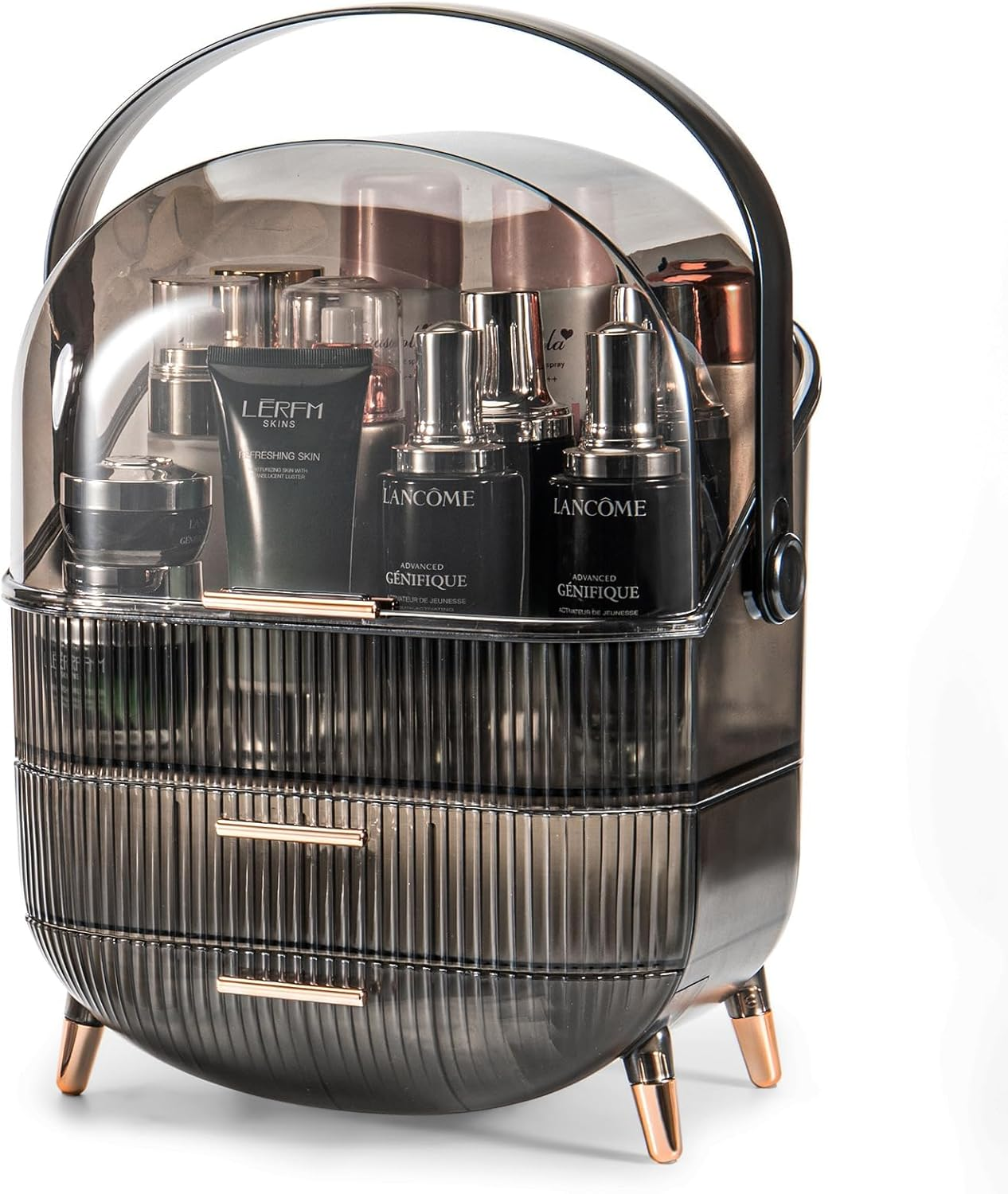 Makeup Organiser Storage Box, Cosmetics Display Case with Cover, Dust Proof Waterproof Cosmetics Storage Box Suitable for Bathroom Countertop and Bedroom Vanity Dresser (Retro Green)