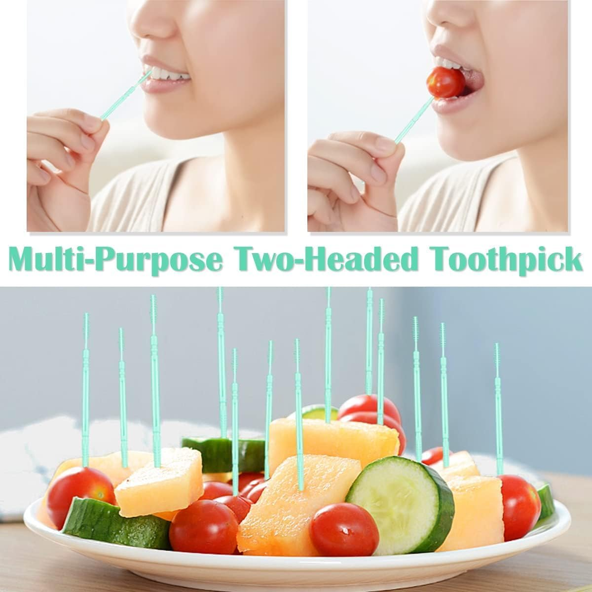 Toothpicks,Tooth Picks Flossers with Bristles,Double-Side Dental Picks,Plastic Toothpicks Disposable,Portable Package(40 Count&times;2Pack) image number 2