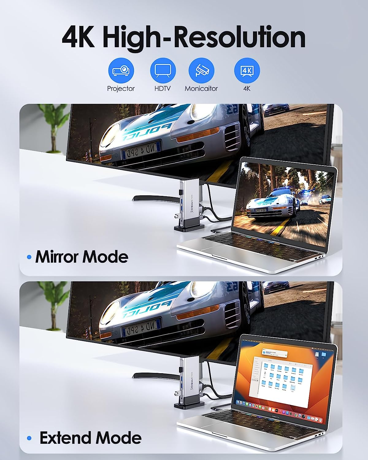 LENTION USB C Docking Station with 100W PD, 4K HDMI, Gigabit Ethernet, USB 3.0/2.0 & Aux Adapter Compatible 2023-2016 Macbook Pro, Mac Air/Surface, More, Stable Driver Certified (CB-D53, Silver)