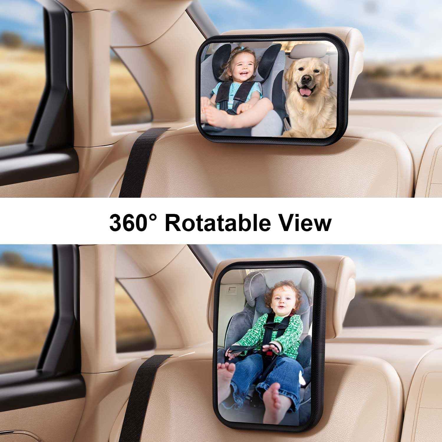Baby Car Mirror - Rear-Facing Seat, Clip on Back Seat, 360&deg; Adjustable, Shatterproof, Essential for Newborns