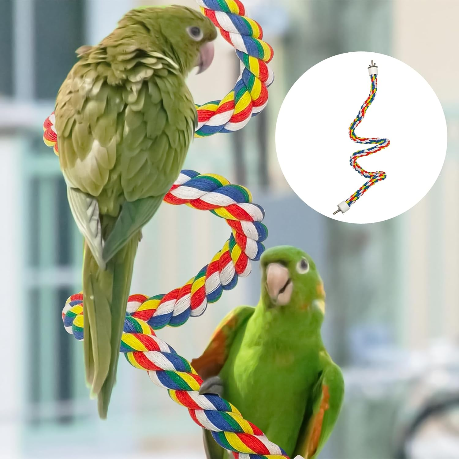 2Pcs Pet Bird Parrot Colorful Cotton, Spiral Cotton Rope Bird Perch, Bird Parrots Toys, Birdcage Swing Toys for Parrot/Parakeet/Cockatiel Bungee Toys 80Cm image number 4