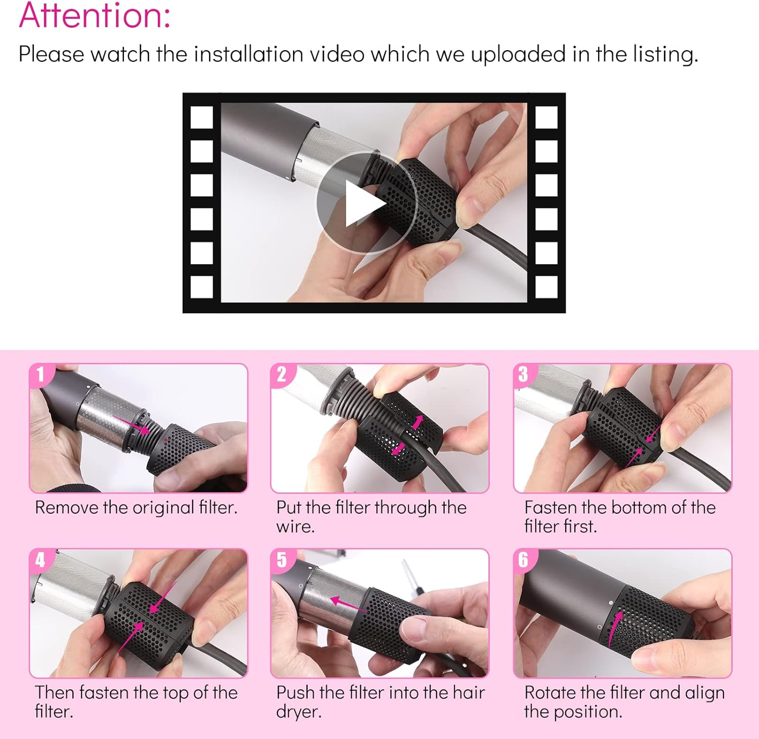 Upgraded Hair Dryer Filter Cover Compatible with Dyson Supersonic HD01 HD03 HD07 HD08 Models, Hair Dryer Strainer Filter Replacement Parts (Gray) image number 3