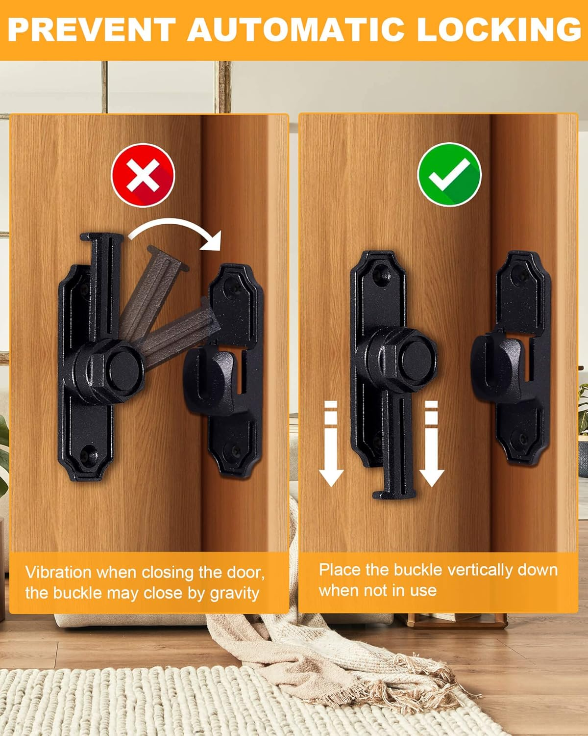 Sliding Barn Door Lock Hardware, 90/180 Degree Heavy Duty Gate Latches, Flip Safety Door Bolt Latch Lock, Applicable for Barn, Garden, Bathroom, Window, Garage, Vomika image number 5