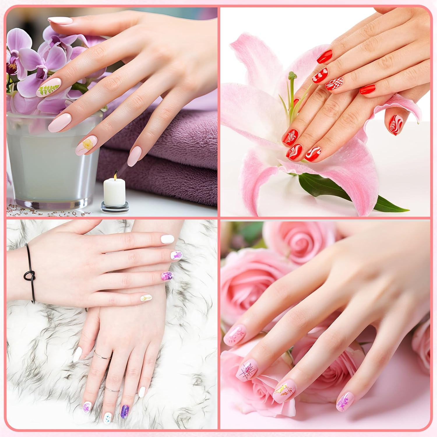 MWOOT 4 Pieces Nail Stencil Stamp Set, Stripes Lines Flower Leaves Moon Cat Theme Stamp Nail Design, French Nail Art Stamping Plates Nail Stamping Manicure Tool Kit image number 2